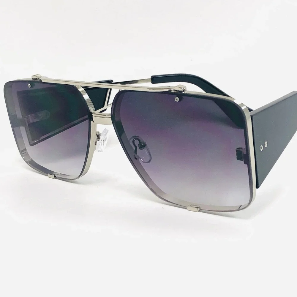Men's Oversized Square Sunglasses Silver Frame Gradient Gradient Lenses Lentes‎